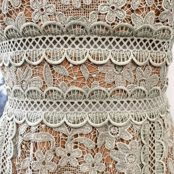 Self-Portrait Guipure Lace Midi Dress in Pistachio Green, Size 6 NWOT - Picture 13 of 16